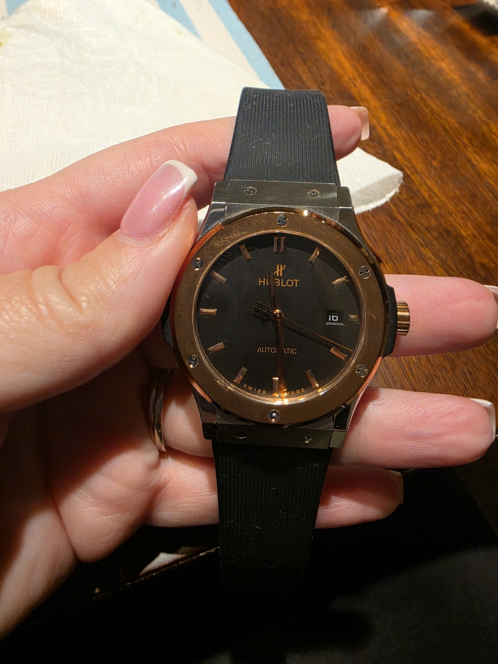 Hublot Black Dial with Rose Gold Bezel Automatic - Needs Repair